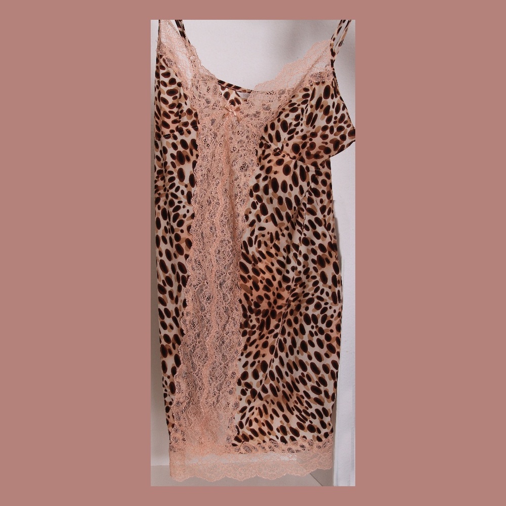 Victoria's Secret Animal Print & Pink Lace Slip - Picture 1 of 7